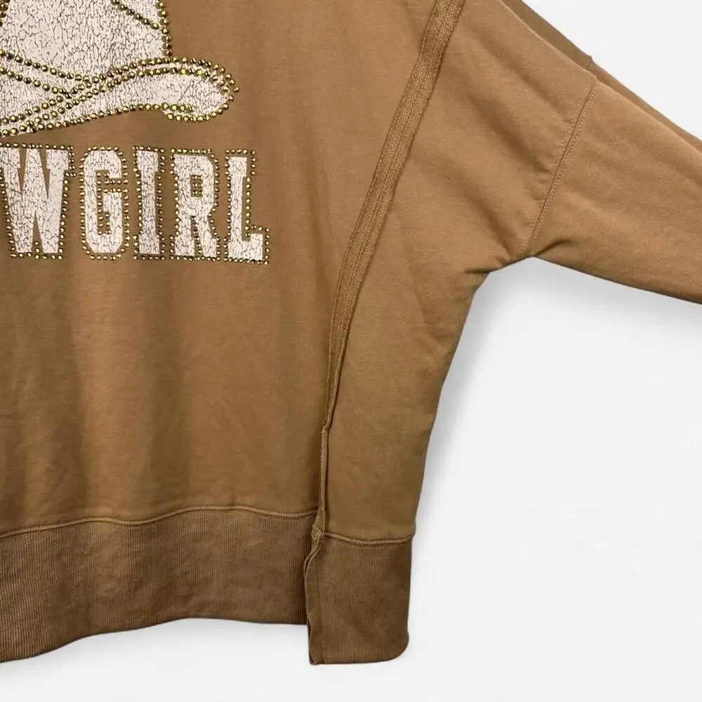 Cowgirl studded sweatshirt cozy tan sweatshirt - Picture 5 of 8